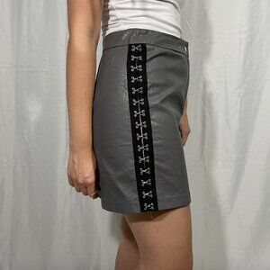 NWT $128 LF Seek Label Faux Leather Hook &‎ Eye Side Skirt Grey [ Medium ] #3920